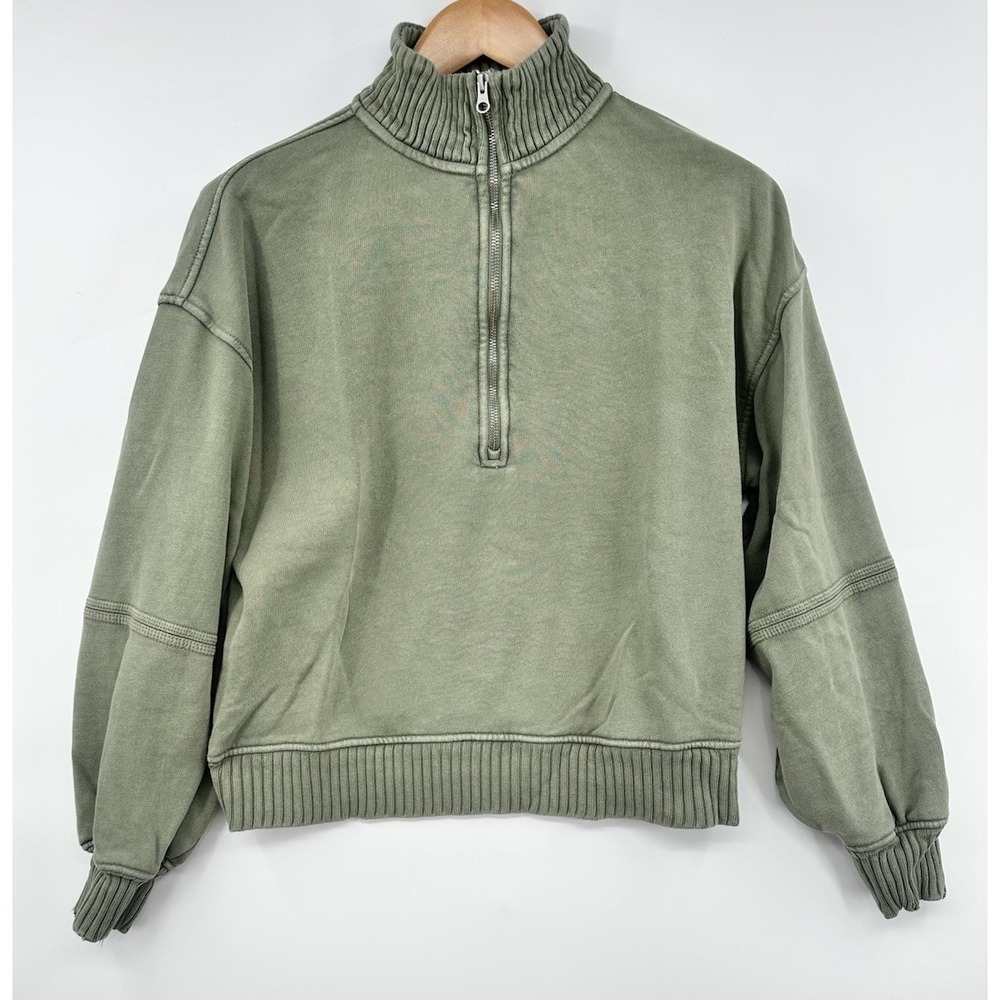 Aerie Sun's Out Quarter Zip Sweatshirt Women's Size Small Sage Green Comfort
